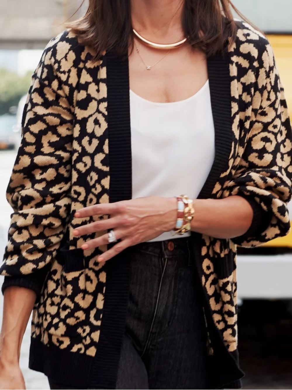 POPSUGAR Black and Beige Leopard Open Cardigan - Picture 11 of 14